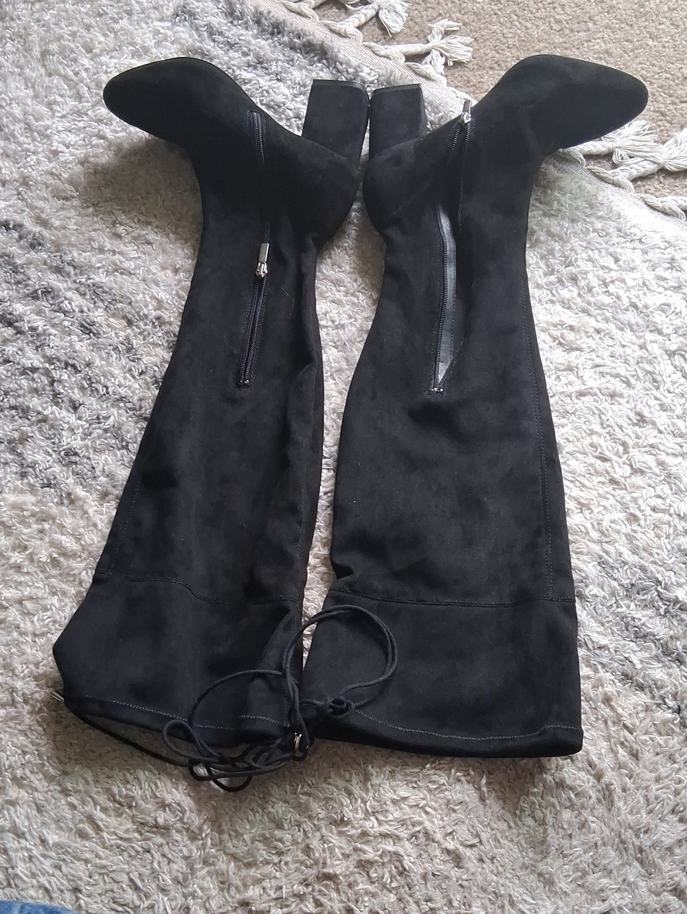 Black Over The Knee-High Block Heel Boots - Women's Suede Look 9.5